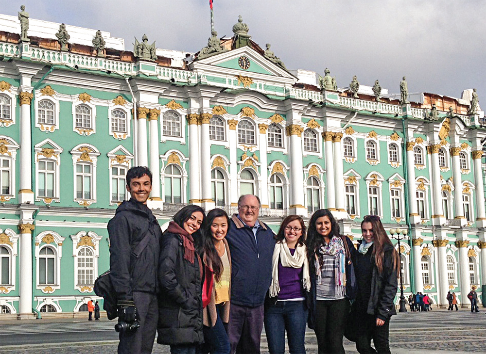 Bill Coyle with students outside the State Hermitage Museum in St. Petersburg, Russia.