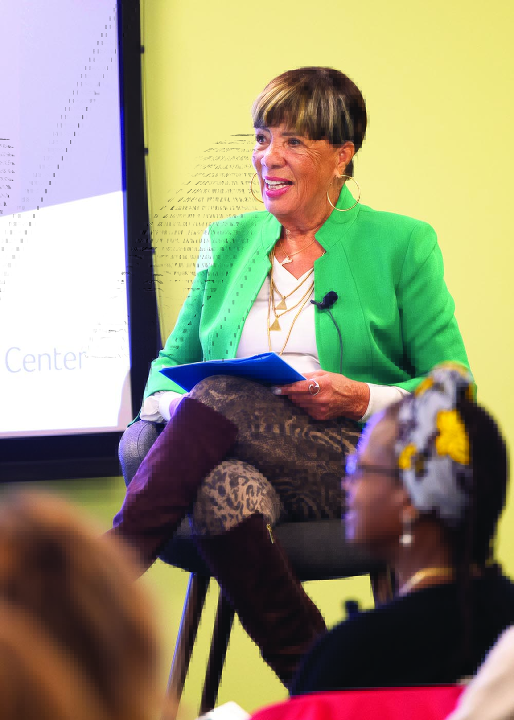 Jane Edmonds P’19 moderates a recent discussion at Babson Boston.