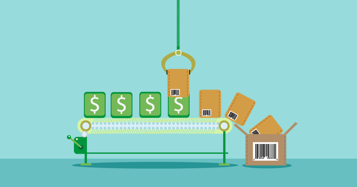 Shutterstock graphic depicting money on a conveyor belt