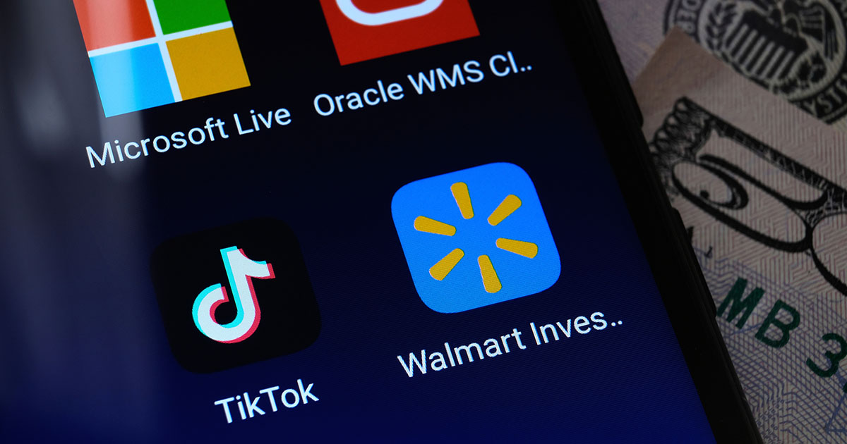 Image of cell phone with Microsoft, Oracle, TikTok and Walmart logos