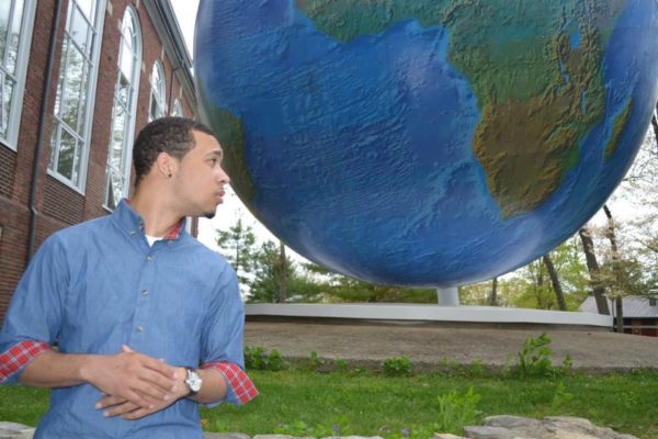 Daquan Oliver '14 at the former location of the Babson World Globe.