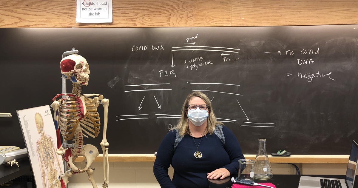 Adjunct Lecturer Julie De Zutter in her lab looks at the science behind COVID-19