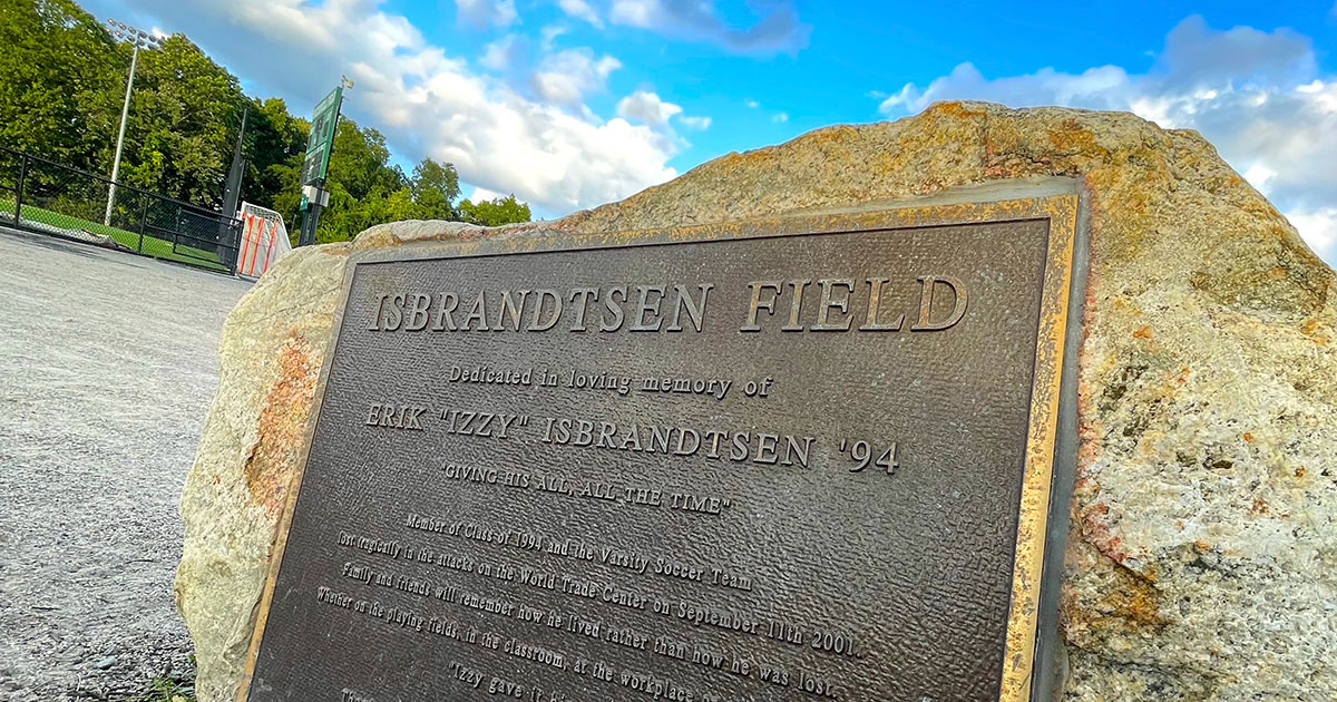 A closeup of the 9/11 memorial at Isbrandtsen Field