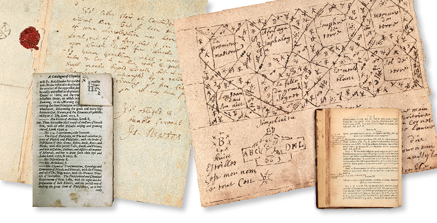 Collage of items from Babson's Newtonia collection
