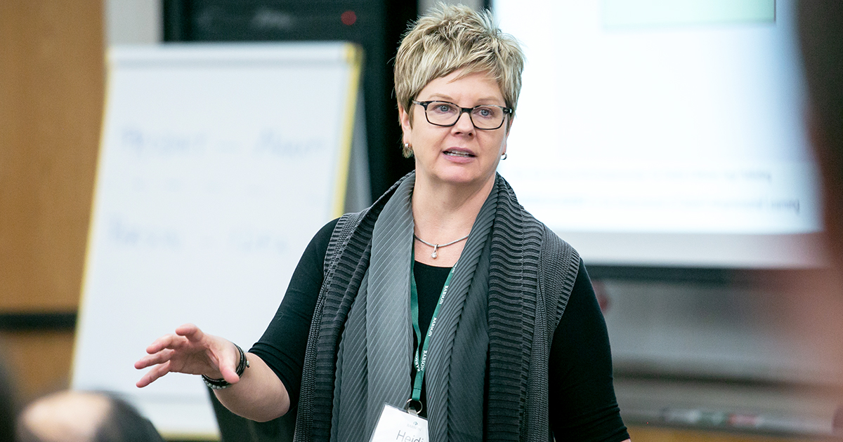 Heidi Neck speaks in a Babson classroom
