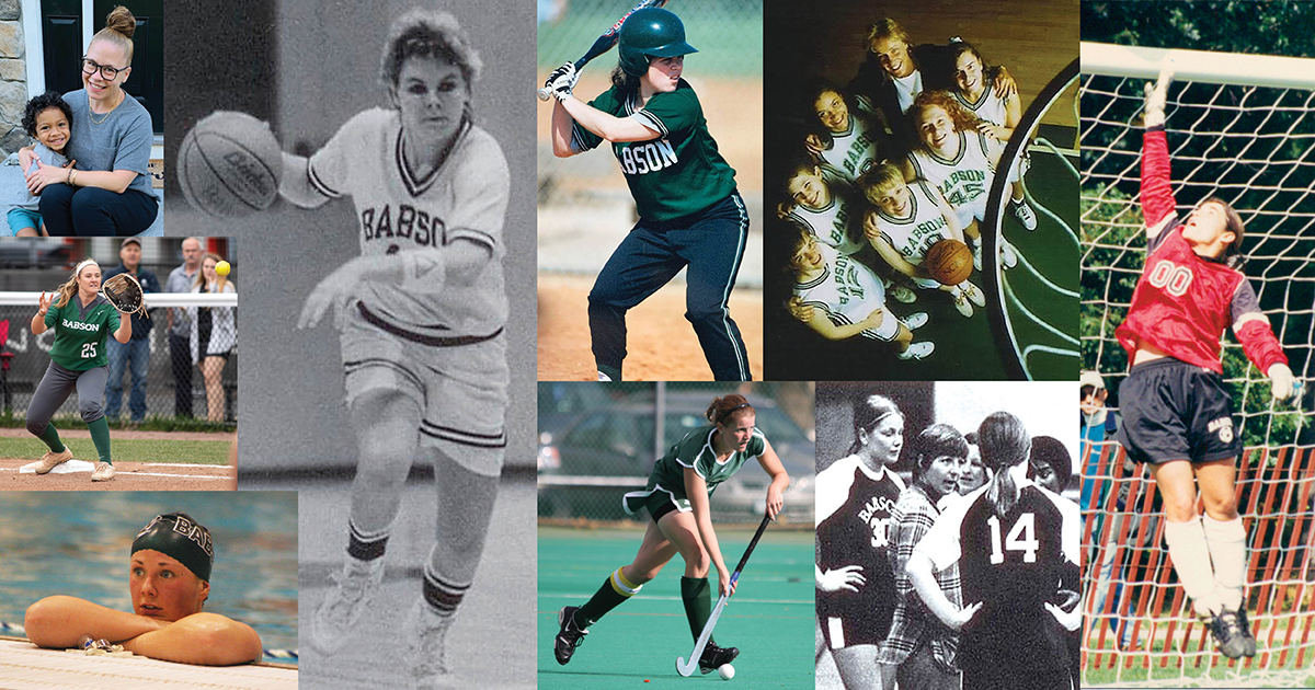 Collage of photos of Babson women student-athletes