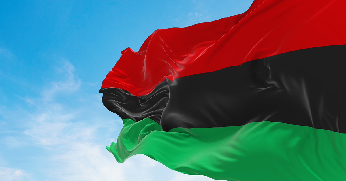 Closeup of the Pan-African flag waving
