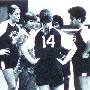 Fran Hartwell in a team huddle