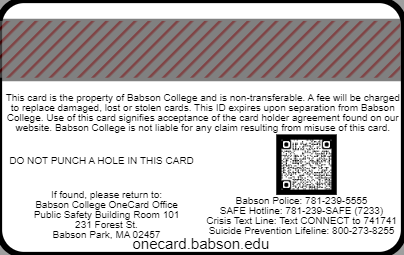 Back of the new Babson OneCard