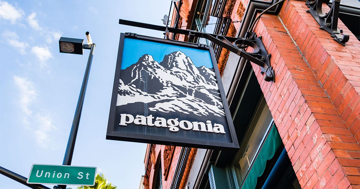 A hanging sign for Patagonia