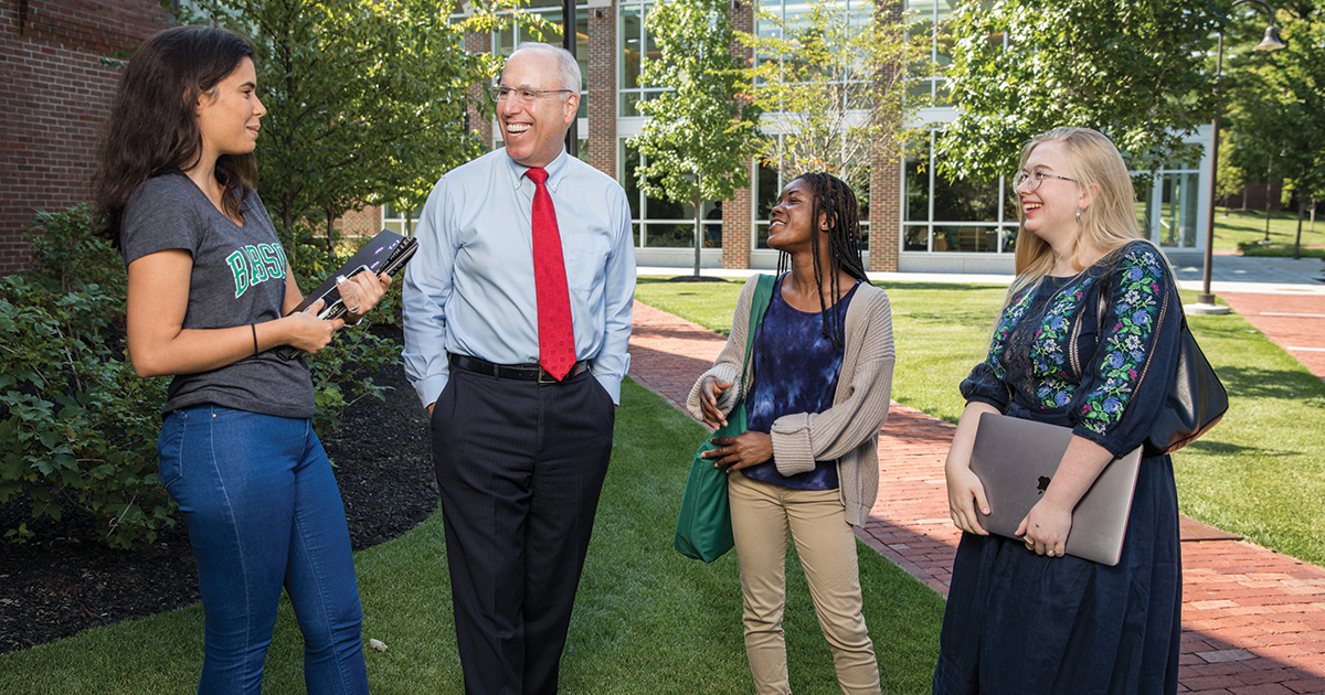 President Spinelli talks to students on campus