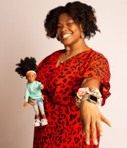 Flora Ekpe-Idang MBA'17 and the multicultural doll she created, Aaliya.