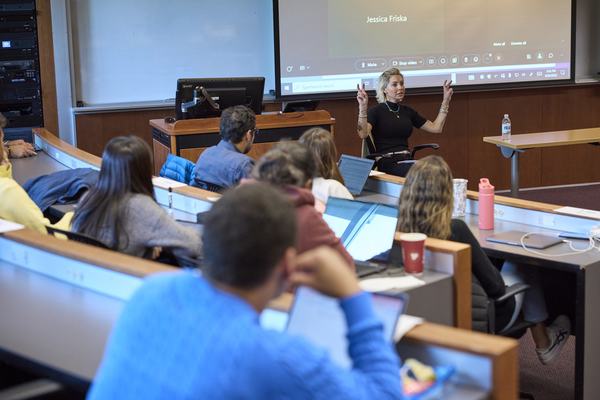 Babson students listen to skincare CEO Andrea Mundie