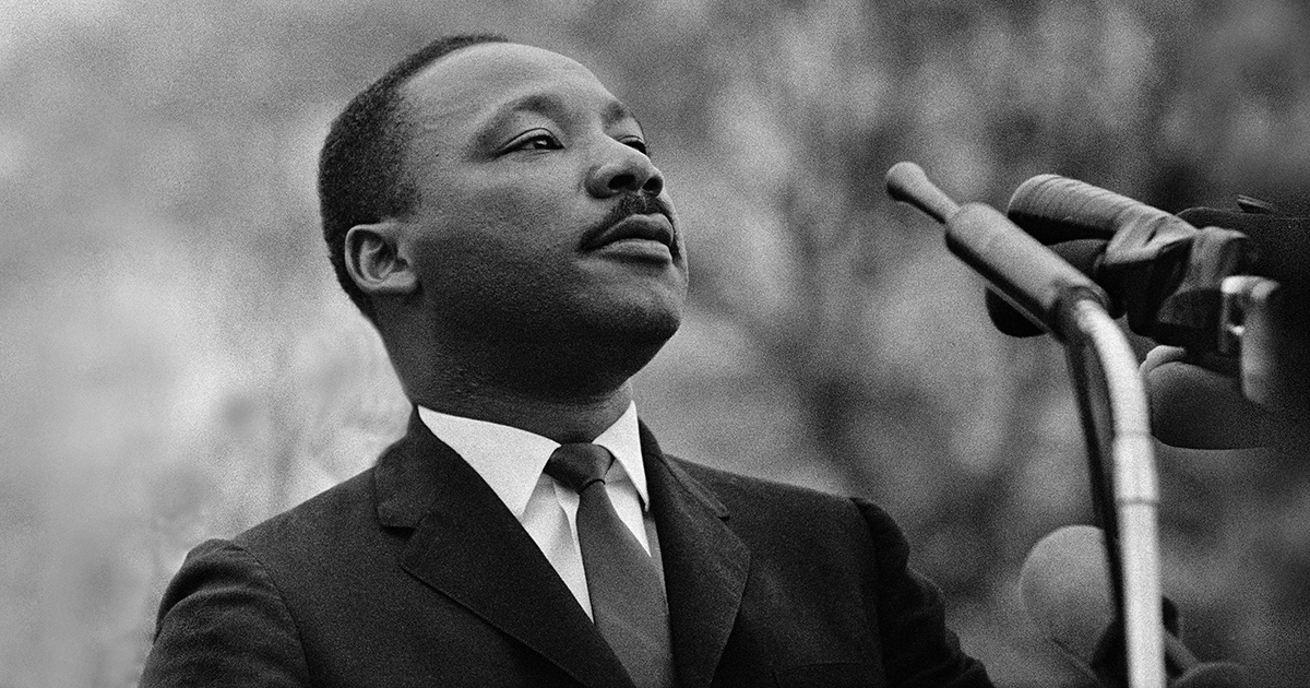 Close-up photo of Martin Luther King Jr. during a speech
