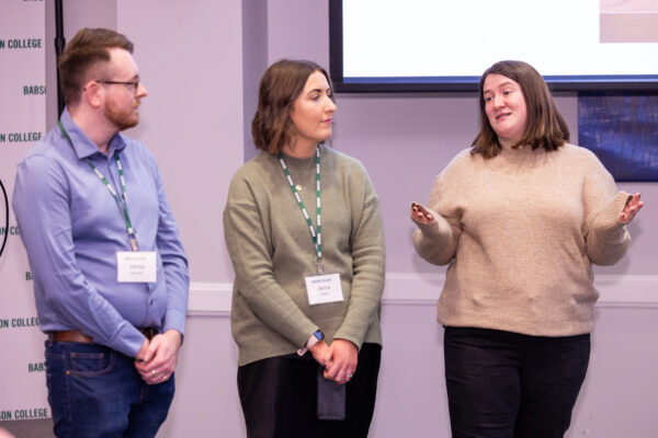 Laura O'Hare (far right) giving a presentation as part of the Ulster team's Rocket Pitch event.