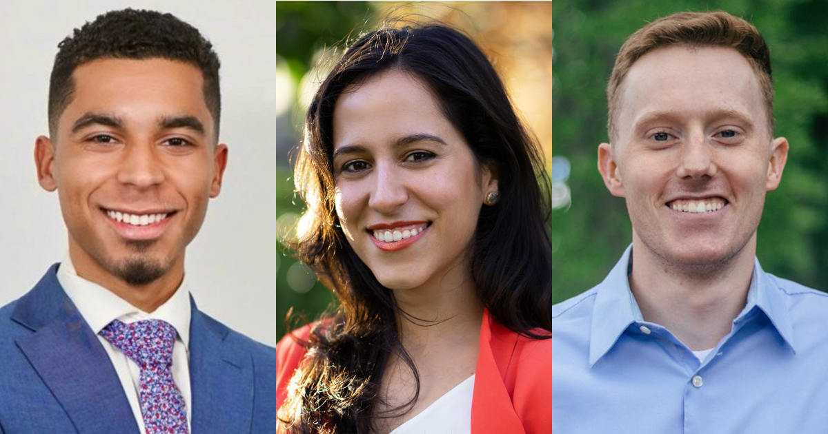 Gabe Skelton MSEL'18, Monica Leal Crombe MSEL'16, and Patrick Scanlon MSEL'23 represent a decade of entrepreneurs shaped by Babson's MSEL degree.