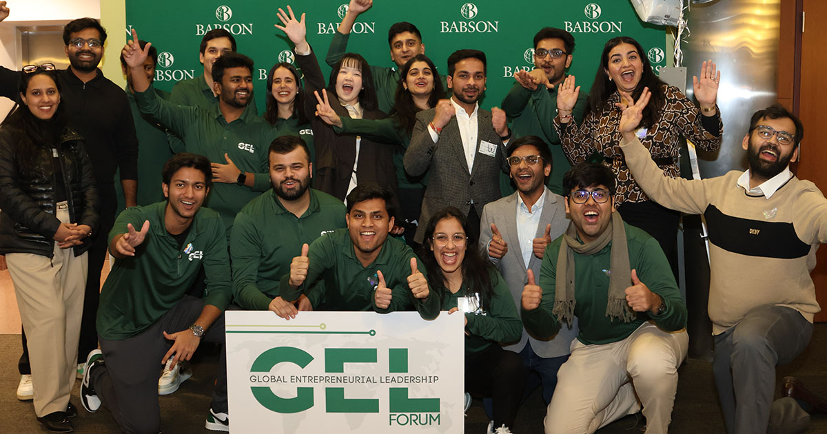 Team leaders and volunteers celebrate after organizing Babson's Global Entrepreneurial Forum.