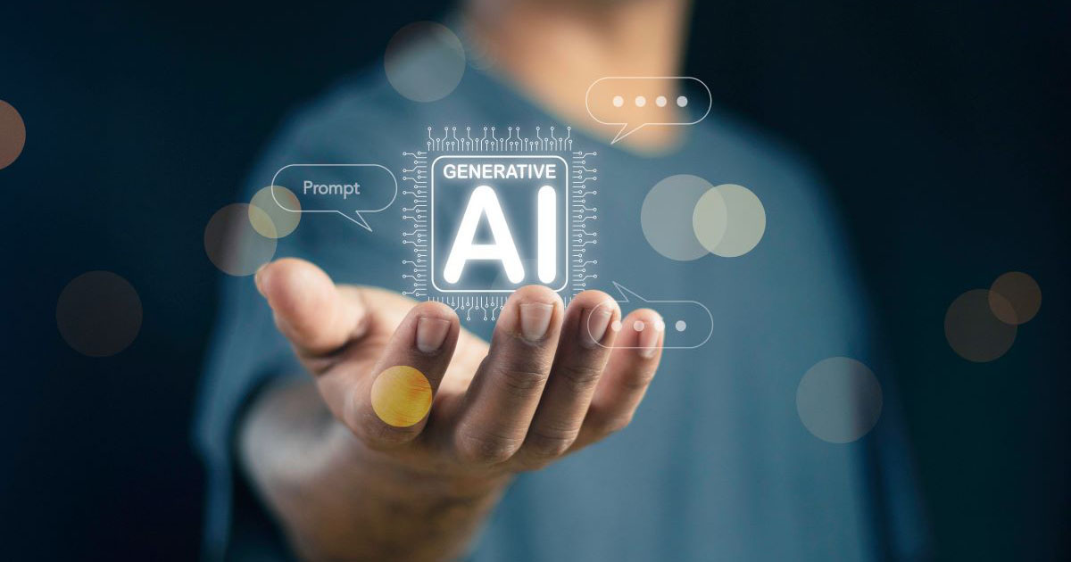 Image of a person holding out their hand with the letters AI