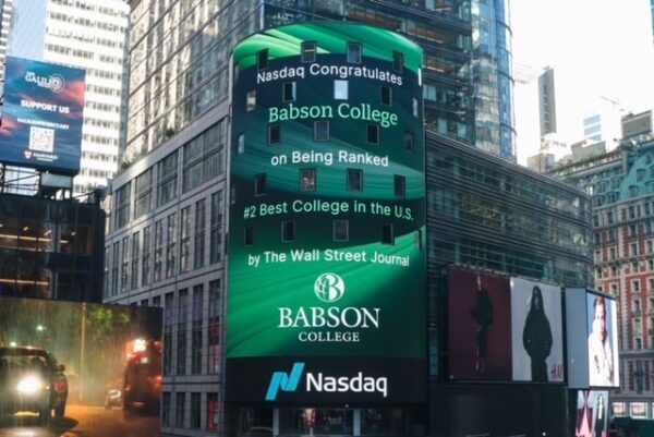 Nasdaq congratulated Babson's ranking as the No. 2 college in the United States. The Wall Street Journal announced the ranking Sept. 4.