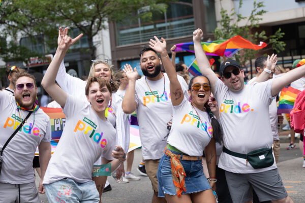 Students celebrate during the Boston Pride parade