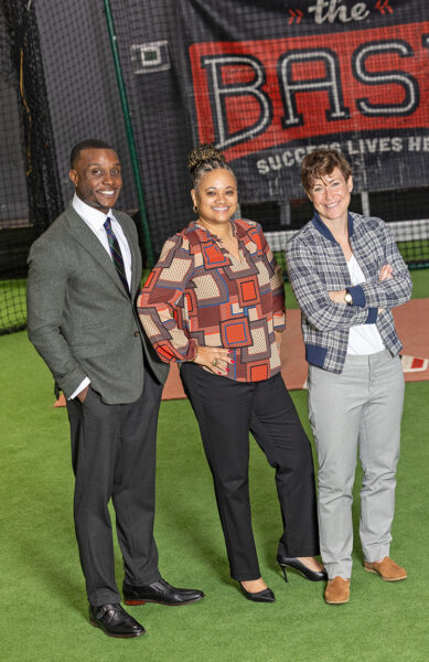 Walter Weekes Jr., Stephanie Monteiro-Merritt, and Sarah Wilson pose for a portrait at The BASE