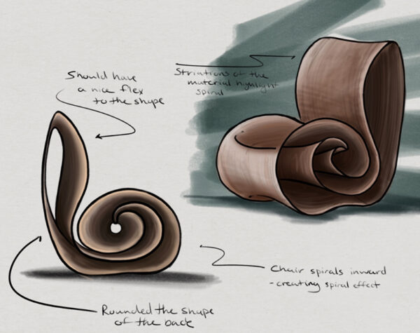Illustrated sketch of the chair