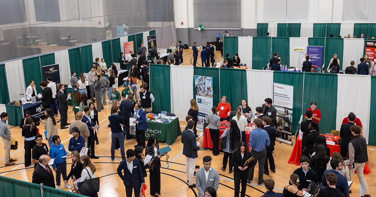 Students and recruiters at a Babson career fair.