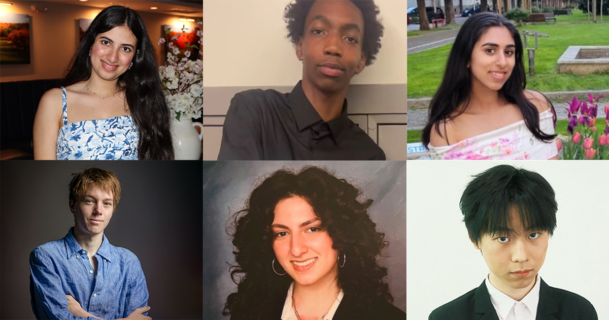 Members of the Class of 2029 (clockwise from top left): Nouha Benhakki, Akir Davis, Ishika Gandhi, Jack Zhou, Sophia Karamanoukian, and Oliver Jones