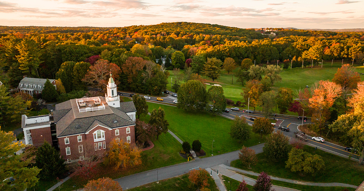 Aerial view of Babson College's campus
