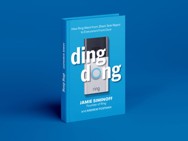 Book standing up on blue background