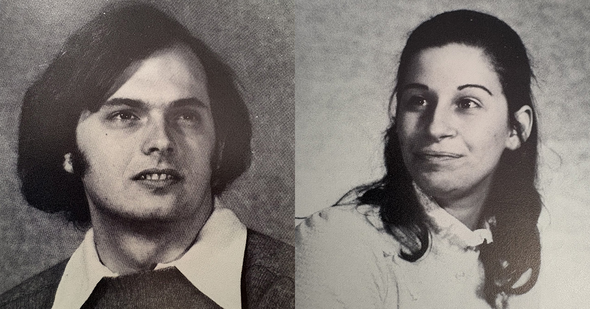 Yearbook pictures of Bob Lufkin ’75, MBA’76 and Naomi (Shotten) Lufkin ’75