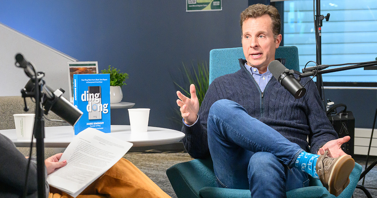 Jamie Siminoff gestures while speaking during the recording of the podcast