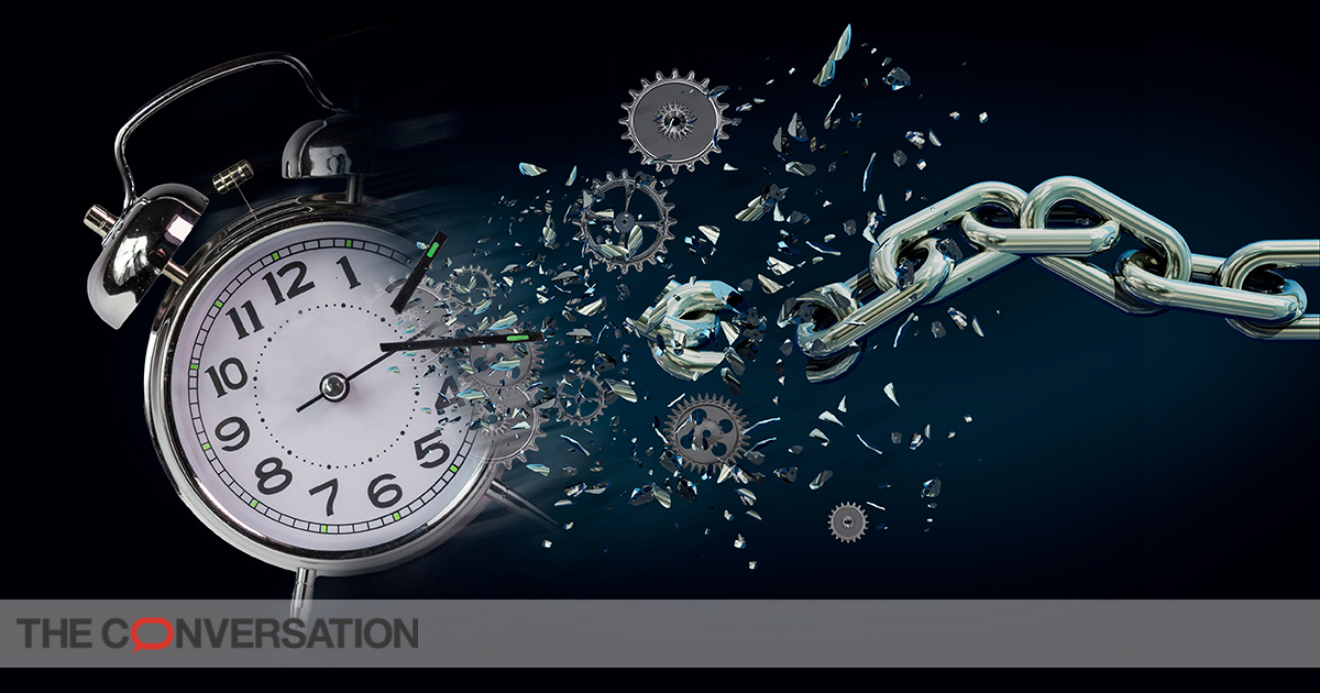 An illustration of an alarm clock breaking apart