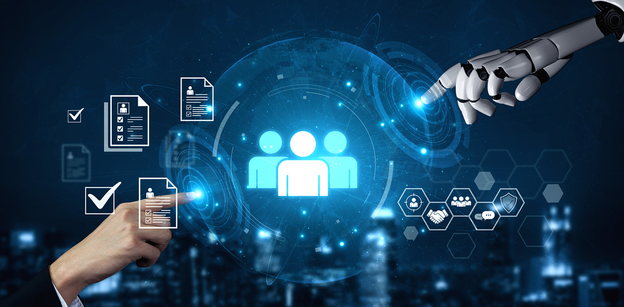 Human hand reaching out to robot hand.