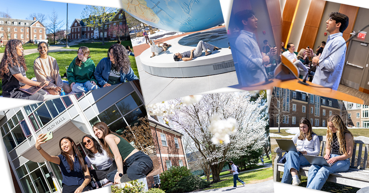 A collage of photos of spring scenes on campus