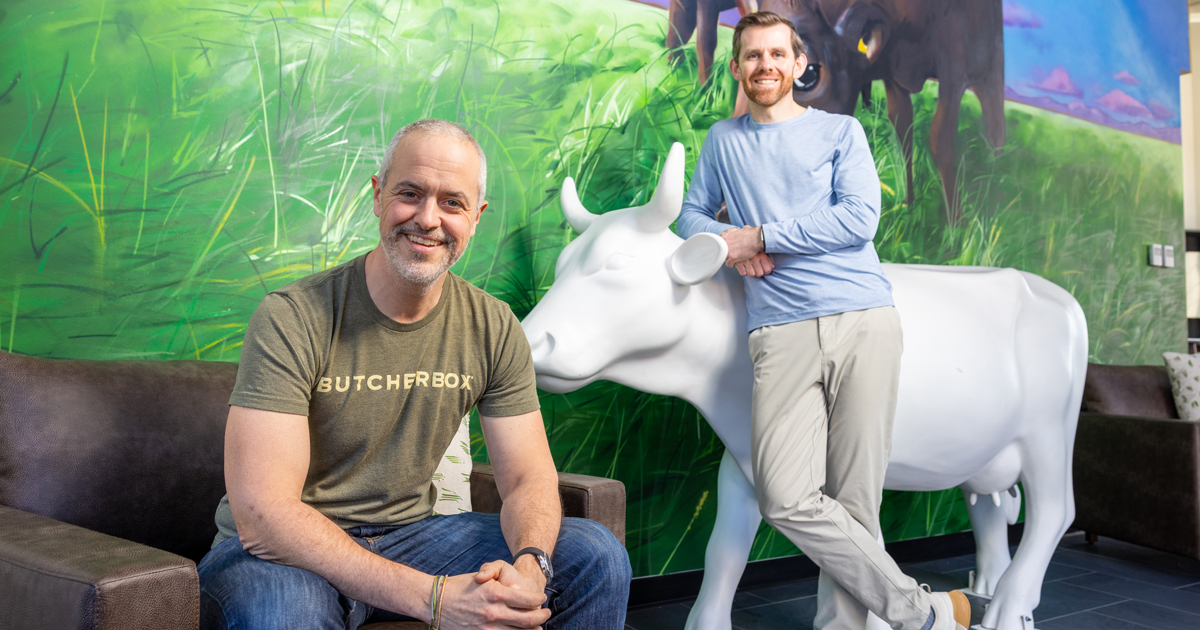 Mike Salguero and Bobby Quirk pose for a portrait at the ButcherBox headquarters