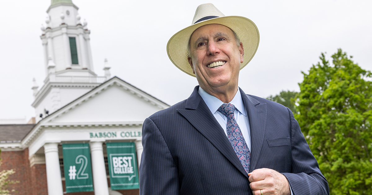President Spinelli poses for a portrait in front of Tomasso Hall