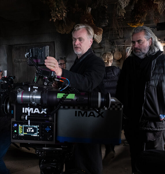 Two men filming a scene from The Odyssey movie.