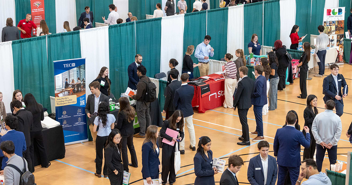 Babson college undergraduate students at career fair.