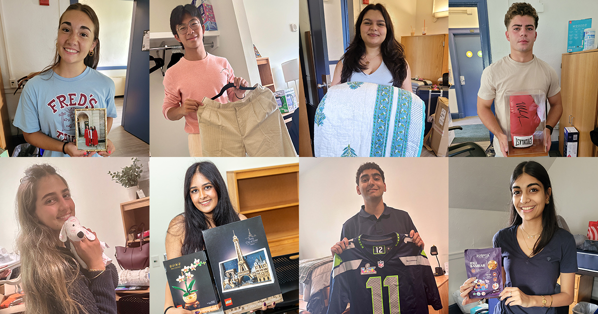 A collage of items brought to campus by Babson’s first-year students