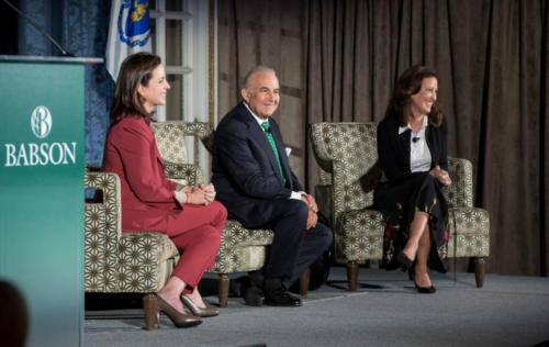 Gustavo Cisneros ’68, H’19, Chairman and Adriana Cisneros, CEO, Cisneros with Lauri Union, Executive Director of Babson's Institute for Family Entrepreneurship