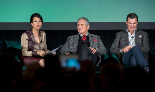 From left to right: Linda Pizzuti Henry '00, H'19, Managing Director of Boston Globe and Co-Founder of HUBweek; Arthur M. Blank '63 H'98, Owner and Chairman of Blank Family of Businesses and Co-Founder of The Home Depot; Phil Castellini '92, President and Chief Operating Officer of the Cincinatti Reds