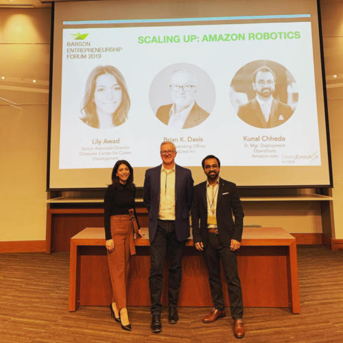 Chheda Kunal MBA'20 with Lily Awad and Brian Davis at the Babson Entrepreneurship Forum 2019