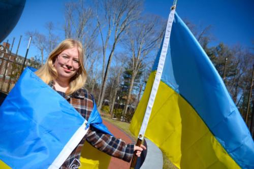 Rally organizer and Ukrainian Liliia Alieksanova '25 at the student-led Ukraine demonstration on March 8, 2022.