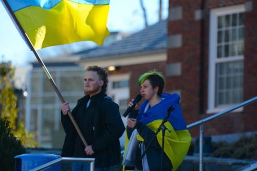 Community members speak at the student-led Ukraine demonstration on March 8, 2022.