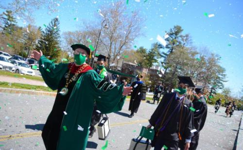 President Stephen Spinelli MBA '92, PhD leads the procession following commencement. 
